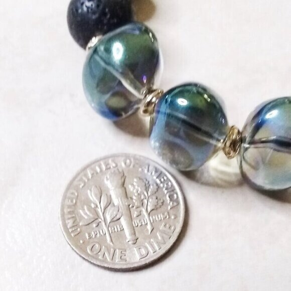 C.H.U.N.K.Y. MONKEY! Iridescent Shimmering Glass + Lava Rock Beaded Bracelet - Picture 5 of 8